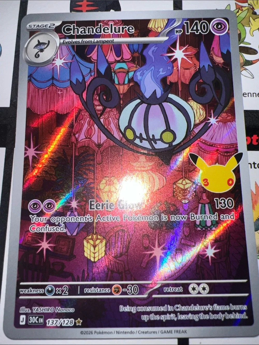 Pokemon Chandelure Holographic Card - Purple, Black, Blue